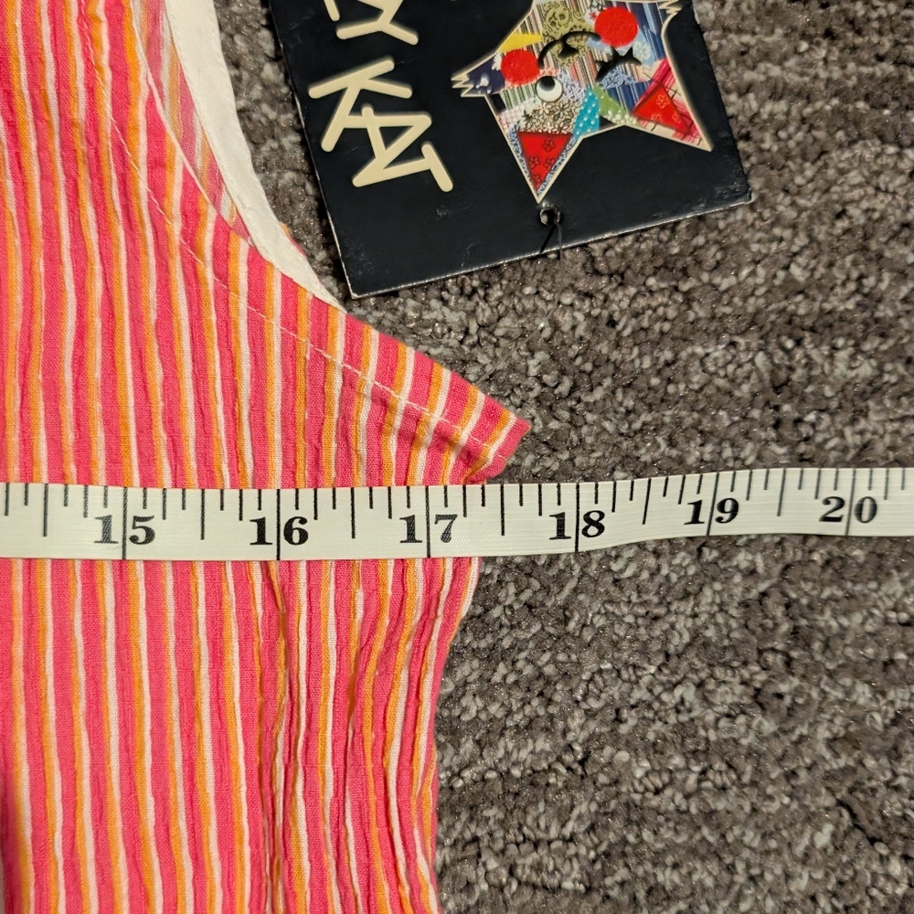 Krazy Kat Pink Orange White Striped Sleeveless Button-Up Shirt NWT - Medium - Picture 8 of 11